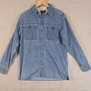 Class Club Denim Shirt Mens XL Long Sleeve Blue Button Up 100% Cotton VTG 90s